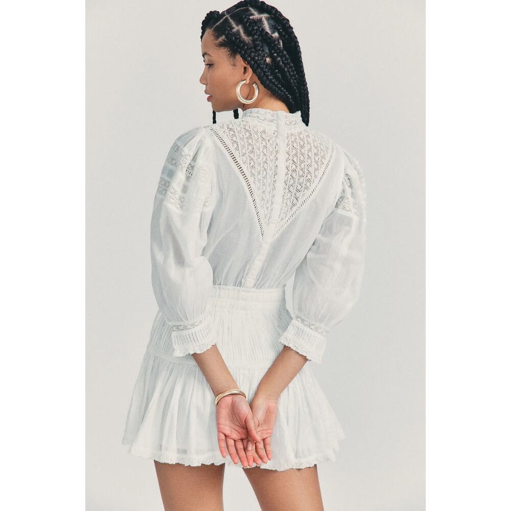 LoveShackFancy Viola Dress Antique White Lace Cotton Prairie Mini S Coquette - Picture 4 of 15